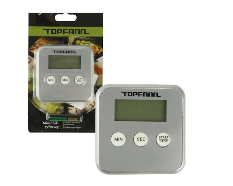Elektroniczny minutnik kuchenny TOPFANN srebrny 8x8 cm