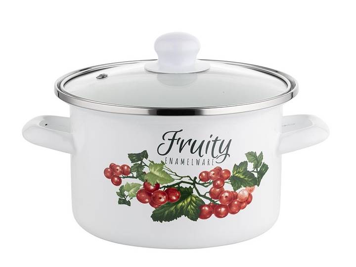 Garnek emaliowany KALINA 16cm z pokrywą EMALIA POLSKA PLESZEW