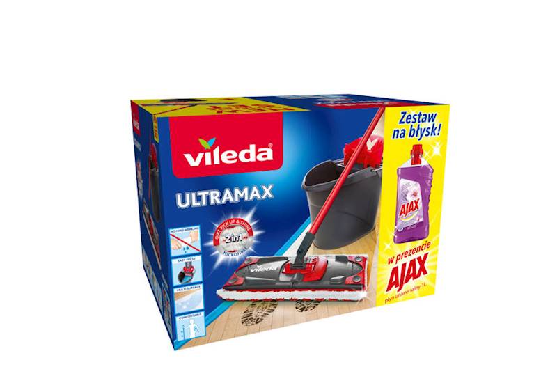 Wiadro i mop płaski VILEDA UltraMax 35cm +płyn AJAX 1-L   151491