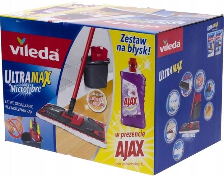 Wiadro i mop płaski VILEDA UltraMax 35cm +płyn AJAX 1-L   151491