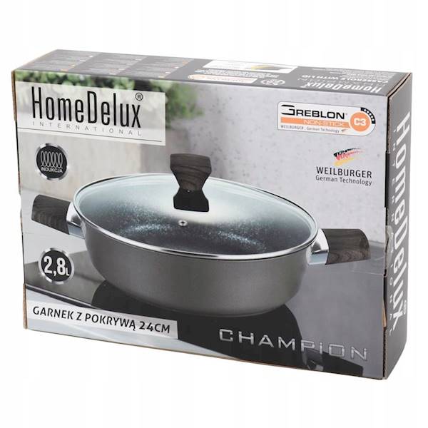 Rondel/ patelnia głęboka CHAMPION 24cm z pokrywą HomeDelux HD12470