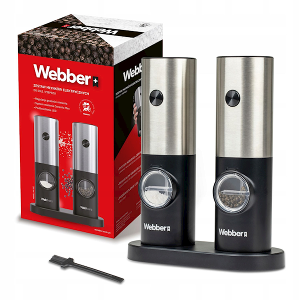 Zestaw 2 Elektrycznych Młynków do Pieprzu i Soli WEBBER MK-20Z – Styl i Wygoda w Twojej Kuchni!