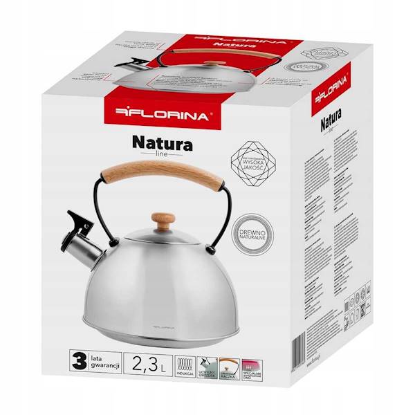Czajnik nierdzewny Florina Natura Line 2,3 l – indukcja, drewniany uchwyt