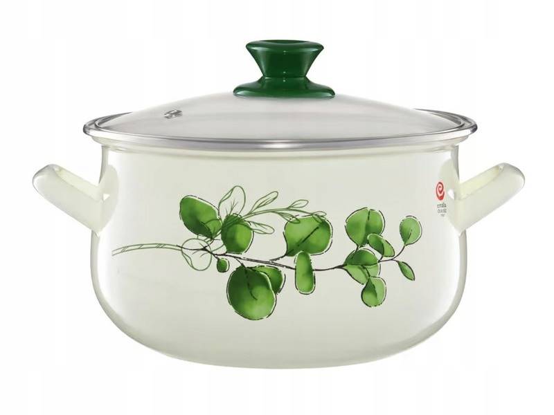 Garnek emaliowany 22 cm 4,0 l Pyza Eukaliptus – Emalia Olkusz | z pokrywką, bezpieczny dla alergików