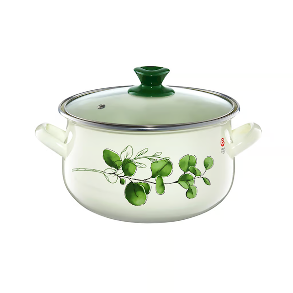 Garnek emaliowany 18 cm 2,8 l Pyza Eukaliptus – Emalia Olkusz | z pokrywką, bezpieczny dla alergików