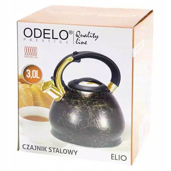 Czajnik Elio 3 L czarno-złoty – stal nierdzewna, z gwizdkiem, na indukcję i inne kuchenki