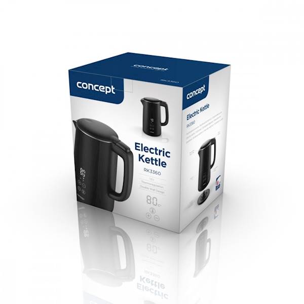 Czajnik elektryczny Concept RK3360 1,5 L – regulacja temperatury, 2200 W, Cool Touch, czarny