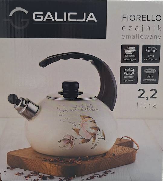 Czajnik emaliowany GALICJA Fiorello 2,2 l – tradycyjny czajnik z gwizdkiem na indukcję