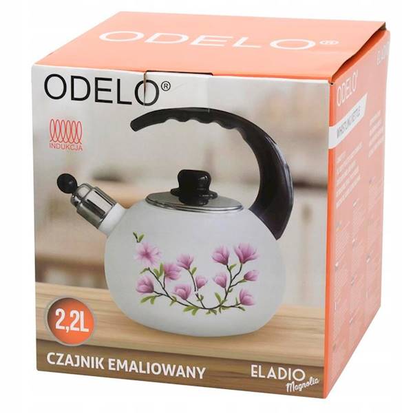 Czajnik tradycyjny emaliowany ELADIO z magnolią 2,2 l – elegancja i funkcjonalność w Twojej kuchni
