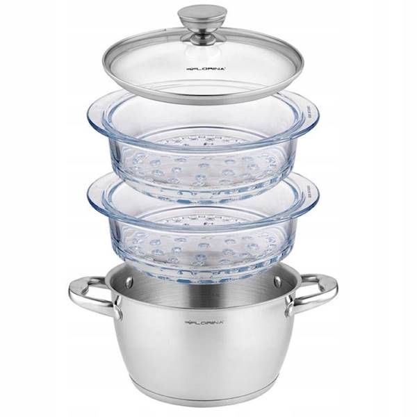 Garnek do gotowania na parze 4-cz. Florina Stima 20 cm 2,5 l z wkładkami Pyrex