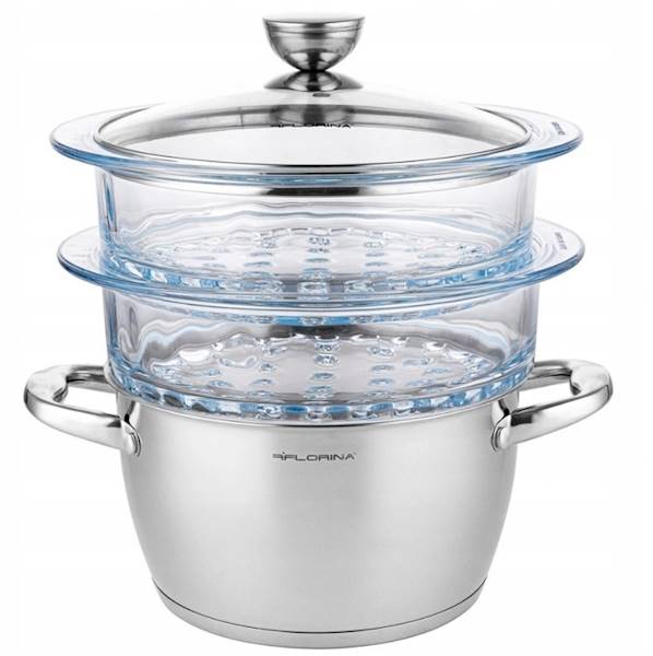 Garnek do gotowania na parze 4-cz. Florina Stima 20 cm 2,5 l z wkładkami Pyrex