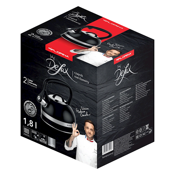 Czajnik stalowy Florina Delux Black 1,8 l z gwizdkiem – na indukcję