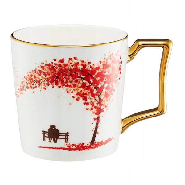Kubek porcelanowy Ambition Amore 430 ml – Zakochani pod drzewkiem, złote ucho