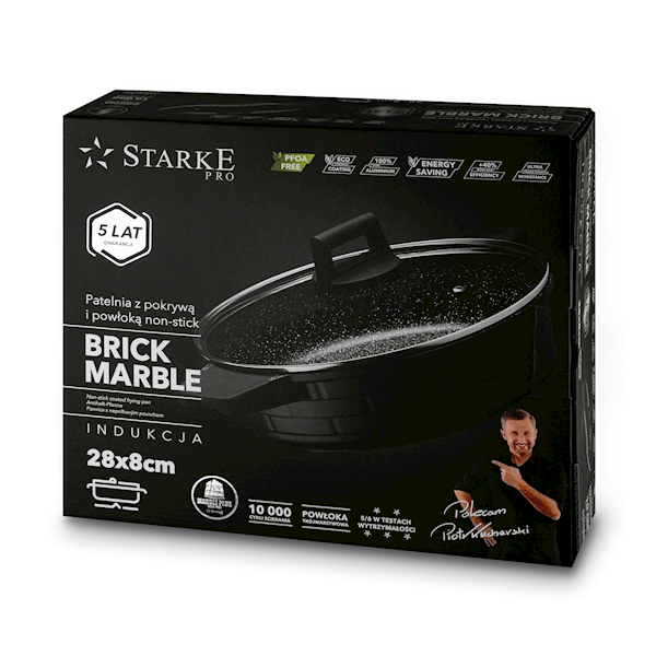 Patelnia indukcyjna 28 cm z pokrywką Starke Pro Brick Marble – głęboka, nieprzywierająca