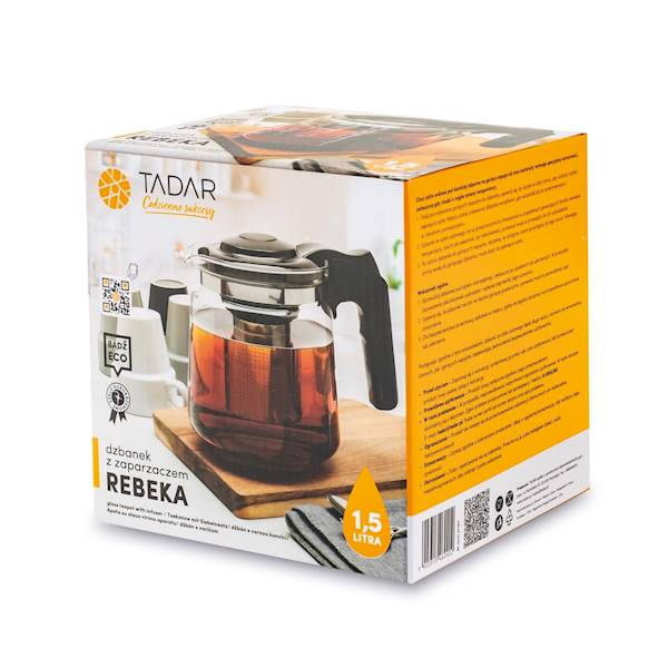 Dzbanek do herbaty z zaparzaczem Tadar Rebeka 1,5 l – elegancki, szklany, nierdzewny, idealny na prezent