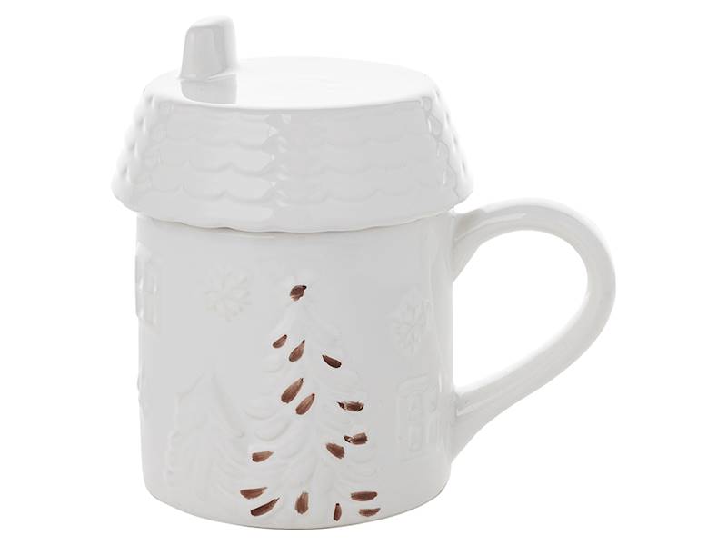 Kubek świąteczny z pokrywką Florina Casita 280 ml – ceramiczny domek na kawę, herbatę lub kakao