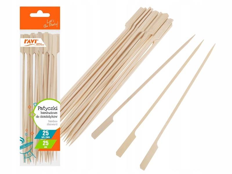 Patyczki bambusowe do szaszłyków RAVI 25 cm – ekologiczne, wytrzymałe, 25 sztuk