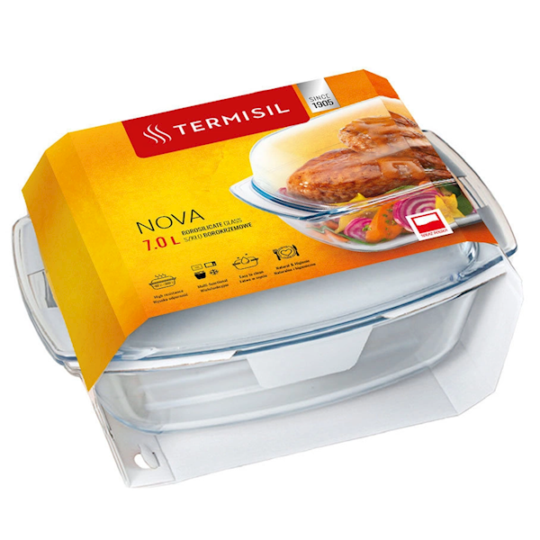 Duże naczynie żaroodporne Termisil 7 l z pokrywą – idealne do pieczenia i zapiekanek
