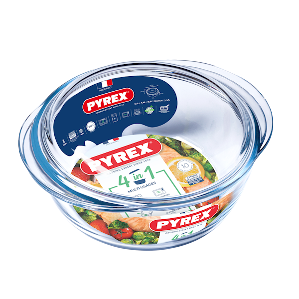 Naczynie żaroodporne Pyrex 4w1 z pokrywką – do zapiekania | okrągłe 2,1-L