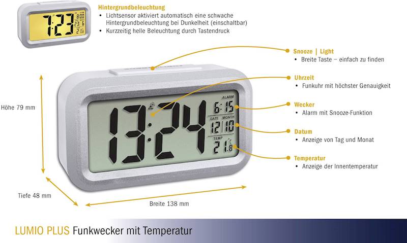 Budzik TFA 60.2553.02, cyfrowy, Sterowany radiowo