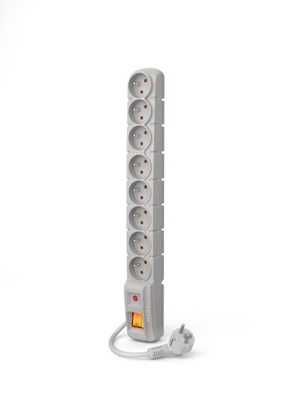 Acar S8 listwa zasil.-filtr, 8 gniazd, szara 1,5m