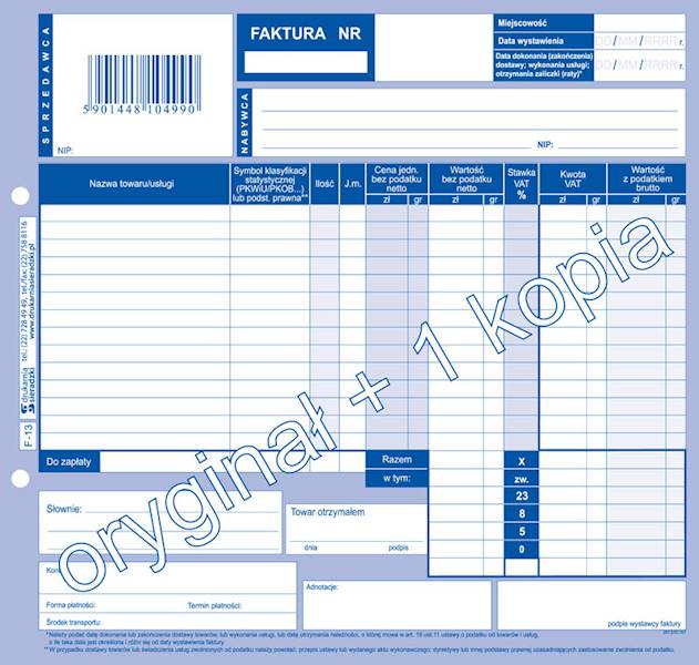 Faktura Vat  2/3 A4 1+1