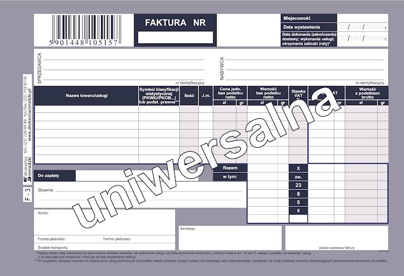 Faktura Vat A5 Uniwersalna F-3