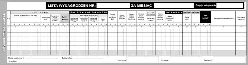 Lista płac 1/3 A3 5 osób