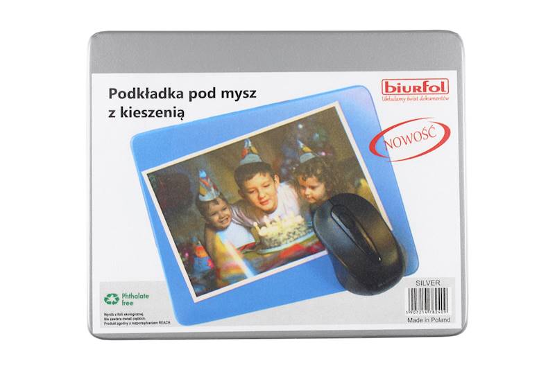 Podkładka pod mysz z kieszenią srebrna