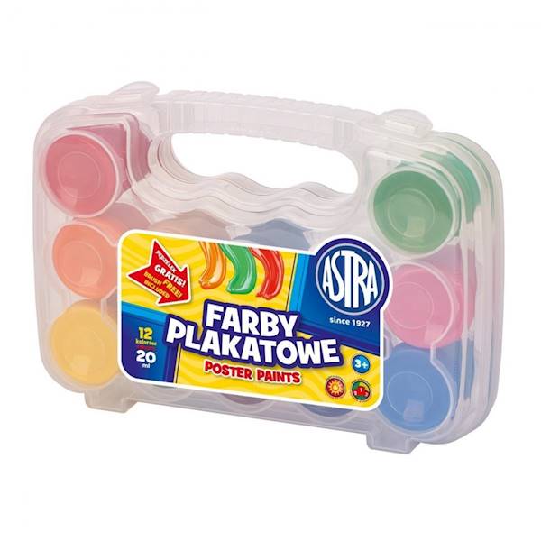 Farby plakatowe 12 kol. 20ml. ASTRA Walizka