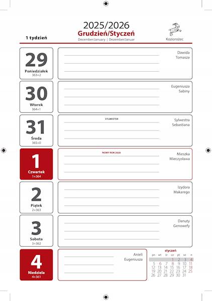 Kalendarz biurkowy pionowy