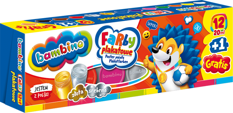 Farby plakatowe 12 kol. 20ml. BAMBINO
