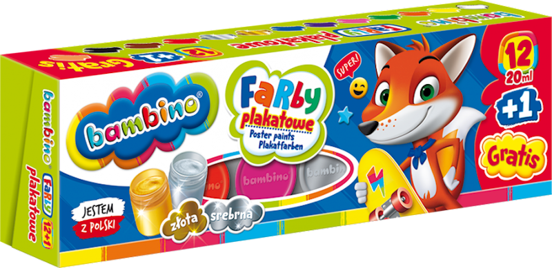 Farby plakatowe 12 kol. 20ml. BAMBINO