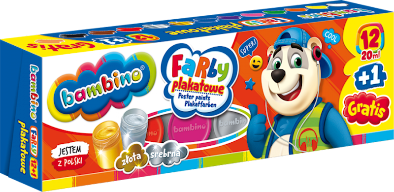 Farby plakatowe 12 kol. 20ml. BAMBINO