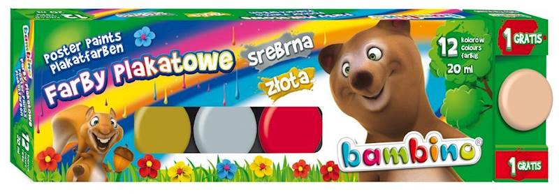 Farby plakatowe 12 kol. 20ml. BAMBINO