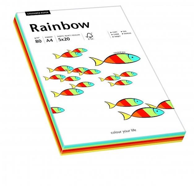 Papier  RAINBOW A4/80g 100ark mix inten