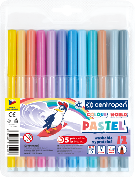 Flamastry 12 kol. CENTROPEN Pastelowe 