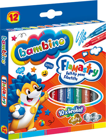 Flamastry 12 kol. BAMBINO 10 brokat+złoty i srebr.