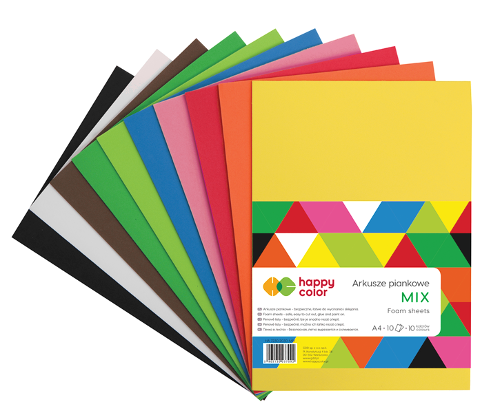 Arkusze piankowe A4   8szt mix kol Happy Color