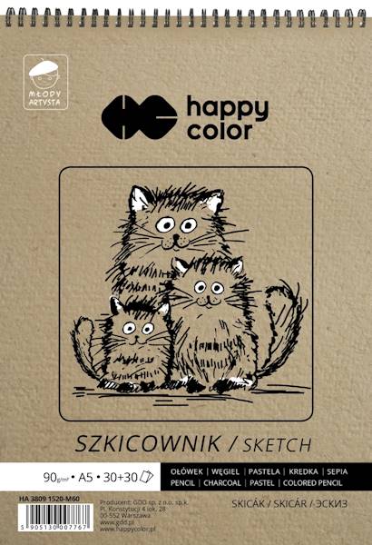 Blok szkicowy spirala A5 90g/60k Młody Artysta HC