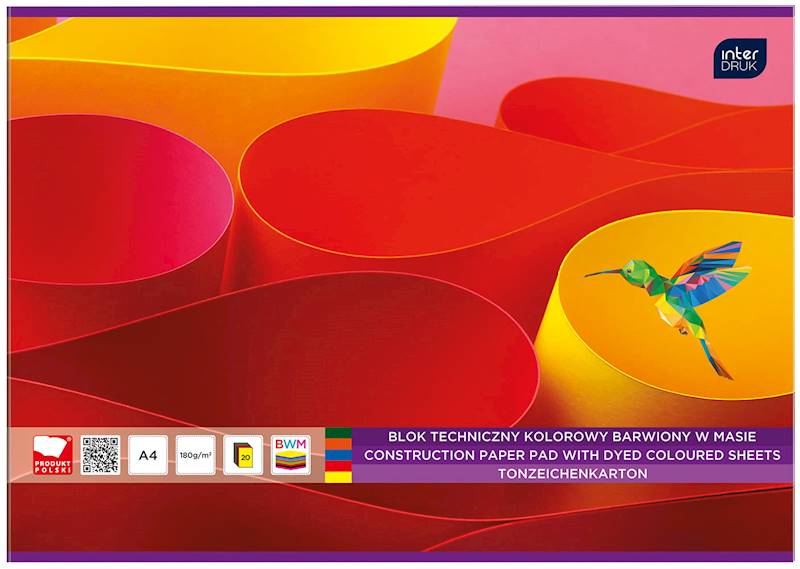 Blok techniczny A4 kolor 180g/20k INTERDRUK