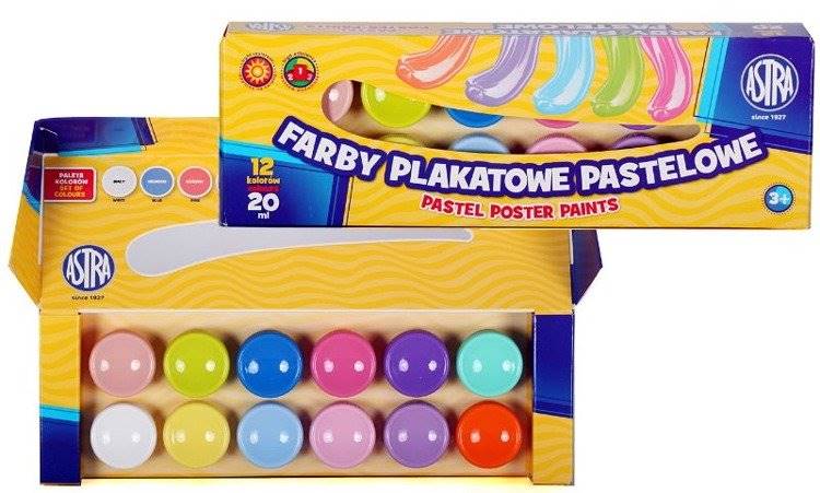 Farby plakatowe 12 kol. 20ml. ASTRA pastelowe