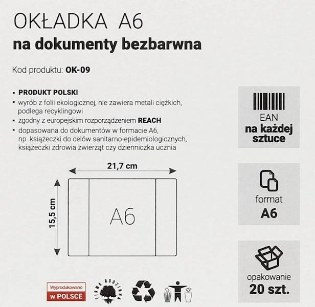 Okładka na DOKUMENTY A6 BIURFOL bezbarwna 