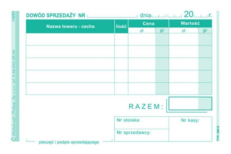 Paragon-dowód sprzedaży  A7 TYP 260-9