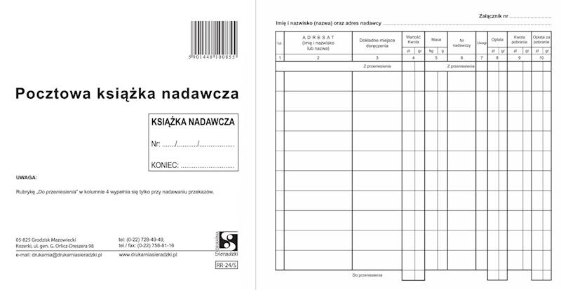 Pocztowa książka nadawcza samok.2/3 A4  