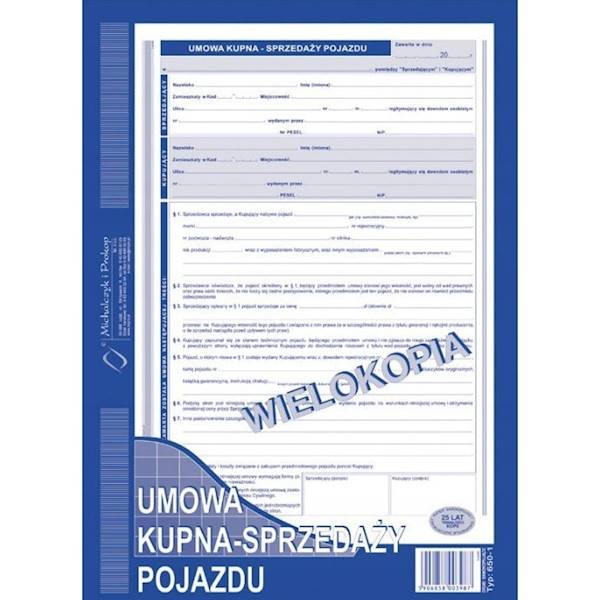Umowa kupna-sprzedaży pojazdu Michalczyk Typ:650-1