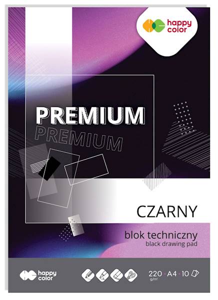 Blok techniczny A4 czarny 220g/10k Happy Color