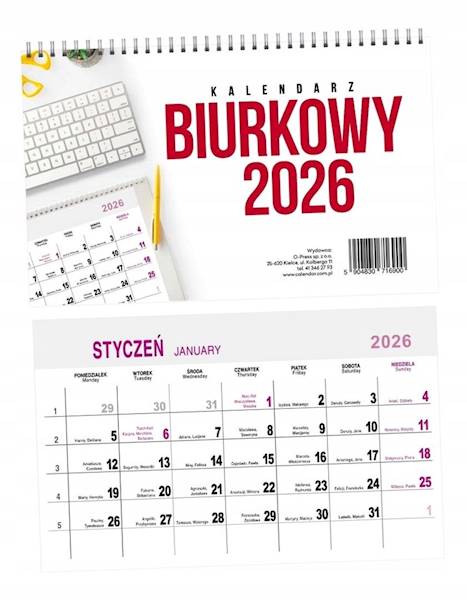 Kalendarz biurkowy poziomy miesięczny 