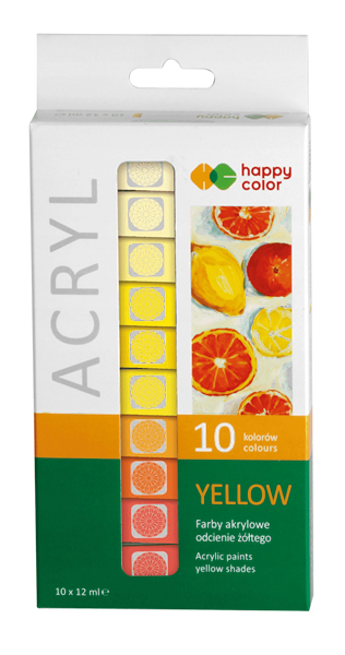 Farby akrylowe 10kol 12ml.Happy Color żółte odcien