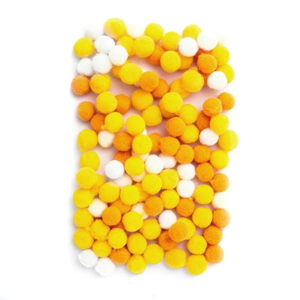 Pompony poliestrowe  1cm mix żółty 120szt